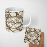 Personalized Custom Name Rustic Distressed Wooden Cross Pattern on Whitewashed Texture Lovely 11oz Ceramic Coffee Tea Mug White Large Handle
