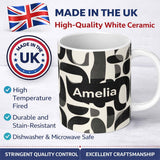 Personalized Custom Name Bold Curved Shapes Black Grey Modern Abstract Pattern Lovely 11oz Ceramic Coffee Tea Mug White Large Handle