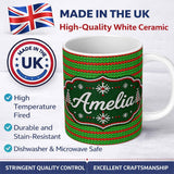 Personalized Custom Name Red Green Knitted Texture Seamless Pattern Stylish Everyday Mug 11oz Ceramic Coffee Tea Mug White Large Handle