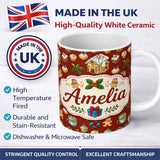 Personalized Custom Name Gingerbread House Cupcake Candy Christmas Seamless Pattern Lovely 11oz Ceramic Coffee Tea Mug White Large Handle
