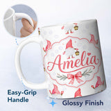 Personalized Custom Name Cute Christmas Gnome Lantern Snow Polka Dot Seamless Pattern Lovely 11oz Ceramic Coffee Tea Mug White Large Handle