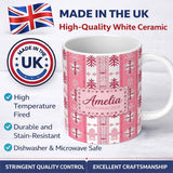 Personalized Custom Name Scandinavian Pink Snowflake Nordic Seamless Pattern Cute Unique Gift 11oz Ceramic Coffee Tea Mug White Large Handle