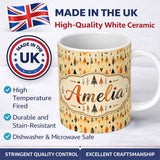 Personalized Custom Name Minimal Tribal Arrow Shapes Earth Tone Seamless Pattern Design 11oz Ceramic Coffee Tea Mug White Large Handle