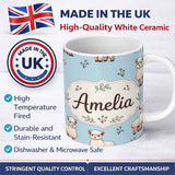 Personalized Custom Name Cute Alpaca Llama Farm Animals Floral Seamless Pattern Blue Lovely 11oz Ceramic Coffee Tea Mug White Large Handle