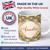 Personalized Custom Name Yellow Artistic Cake Seamless Pattern Painted Dessert Food Lovely 11oz Ceramic Coffee Tea Mug White Large Handle