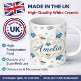 Personalized Custom Name Soft Blue Christmas Tree Gift Snowflake Cute Seamless Pattern Lovely 11oz Ceramic Coffee Tea Mug White Large Handle