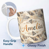 Personalized Custom Name Modern Brush Stroke Neutral Abstract Seamless Pattern Design Lovely 11oz Ceramic Coffee Tea Mug White Large Handle