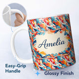 Personalized Custom Name Bold Brush Stroke Abstract Red Blue White Pattern Cute Unique Gift 11oz Ceramic Coffee Tea Mug White Large Handle