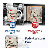 Personalized Custom Name Traditional Japanese Calligraphy Tools and Brush Strokes Layout 11oz Ceramic Coffee Tea Mug White Large Handle