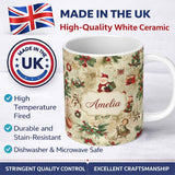 Personalized Custom Name Whimsical Santa Claus Gifts Children and Hanging Ornaments Festive 11oz Ceramic Coffee Tea Mug White Large Handle
