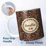 Personalized Custom Name Colorful Coffee Cups and Mugs Pattern on Dark Background Seamless 11oz Ceramic Coffee Tea Mug White Large Handle