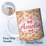 Personalized Custom Name Luxury Pink Gold Ornament Glitter Seamless Pattern Cute Unique Gift 11oz Ceramic Coffee Tea Mug White Large Handle
