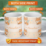 Personalized Custom Name Cute Fairy Fox Cartoon Animal Pattern Cute Unique Gift Lovely 11oz Ceramic Coffee Tea Mug White Large Handle