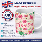 Personalized Custom Name Watercolor Christmas Tree Poinsettia Gift Seamless Pattern Lovely 11oz Ceramic Coffee Tea Mug White Large Handle