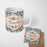 Personalized Custom Name Colorful Speckled Easter Eggs on Light Background Seamless Pattern 11oz Ceramic Coffee Tea Mug White Large Handle
