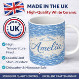 Personalized Custom Name Light Blue Sky Cloud Pattern Soft Gradient Seamless Design Lovely 11oz Ceramic Coffee Tea Mug White Large Handle