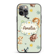 Jungle Animals Lion Meerkat Toucan Boar on Sage Custom Name Protective Phone Case Mobile Cover Durable Everyday Smartphone Shock Resistant