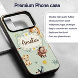 Jungle Animals Lion Meerkat Toucan Boar on Sage Custom Name Protective Phone Case Mobile Cover Durable Everyday Smartphone Shock Resistant