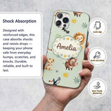 Jungle Animals Lion Meerkat Toucan Boar on Sage Custom Name Protective Phone Case Mobile Cover Durable Everyday Smartphone Shock Resistant