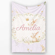 Watercolor Bunny Floral Meadow Soft Lavender Seamless Pattern Lovely  Personalised Custom Name Super Soft Fleece Blanket Bed Sofa Throw