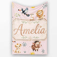 Jungle Animals Lion Meerkat Toucan Boar on Dusty Pink Seamless  Personalised Custom Name Super Soft Fleece Blanket Bed Sofa Throw
