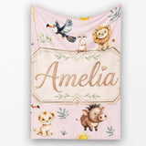 Jungle Animals Lion Meerkat Toucan Boar on Dusty Pink Seamless  Personalised Custom Name Super Soft Fleece Blanket Bed Sofa Throw