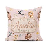 Custom Name Jungle Animals Lion Meerkat Toucan on Dusty Seamless Square Filled Cushion Throw Pillow Sofa Bed Home Decor Zip Washable UK Made