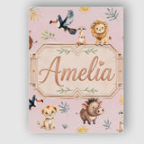 Personalised Name Jungle Animals Lion Custom Modern Room Accent Creative Decorator Style Canvas Wall Art Print Decor Picture Ready to Hang