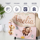 Jungle Animals Lion Meerkat Toucan Boar on Dusty Pink Seamless  Personalised Custom Name Super Soft Fleece Blanket Bed Sofa Throw
