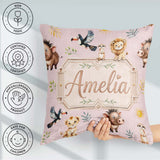 Custom Name Jungle Animals Lion Meerkat Toucan on Dusty Seamless Square Filled Cushion Throw Pillow Sofa Bed Home Decor Zip Washable UK Made
