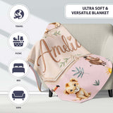 Jungle Animals Lion Meerkat Toucan Boar on Dusty Pink Seamless  Personalised Custom Name Super Soft Fleece Blanket Bed Sofa Throw