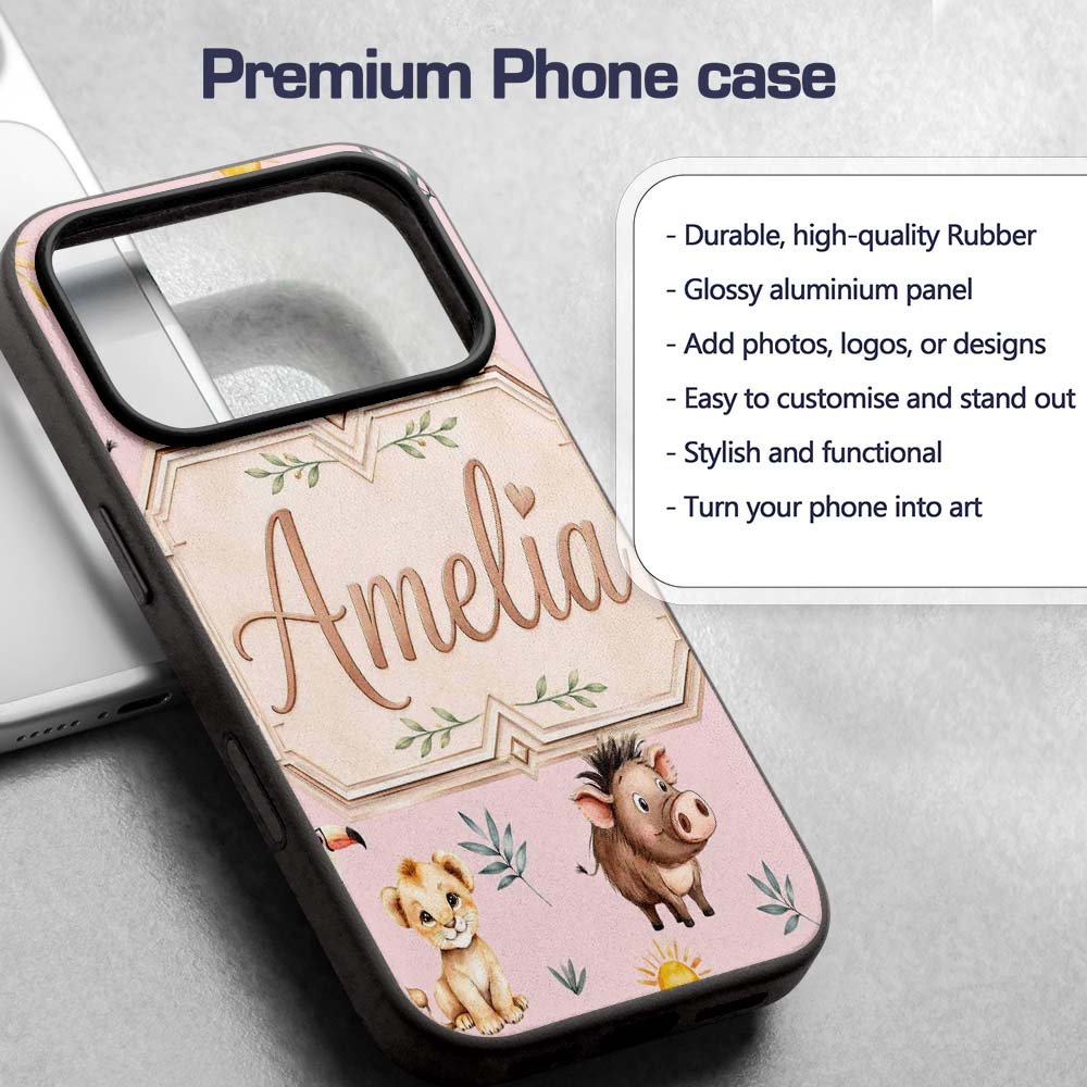 Jungle Animals Lion Meerkat Toucan Boar on Dusty Custom Name Protective Phone Case Mobile Cover Durable Everyday Smartphone Shock Resistant