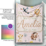Jungle Animals Lion Meerkat Toucan Boar on Dusty Pink Seamless  Personalised Custom Name Super Soft Fleece Blanket Bed Sofa Throw