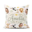 Custom Name Jungle Animals Lion Meerkat Toucan on Light Seamless Square Filled Cushion Throw Pillow Sofa Bed Home Decor Zip Washable UK Made
