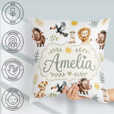 Custom Name Jungle Animals Lion Meerkat Toucan on Light Seamless Square Filled Cushion Throw Pillow Sofa Bed Home Decor Zip Washable UK Made