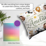 Custom Name Jungle Animals Lion Meerkat Toucan on Light Seamless Square Filled Cushion Throw Pillow Sofa Bed Home Decor Zip Washable UK Made