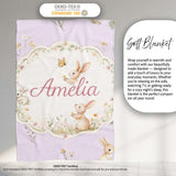 Watercolor Bunny Floral Meadow Soft Lavender Seamless Pattern Lovely  Personalised Custom Name Super Soft Fleece Blanket Bed Sofa Throw