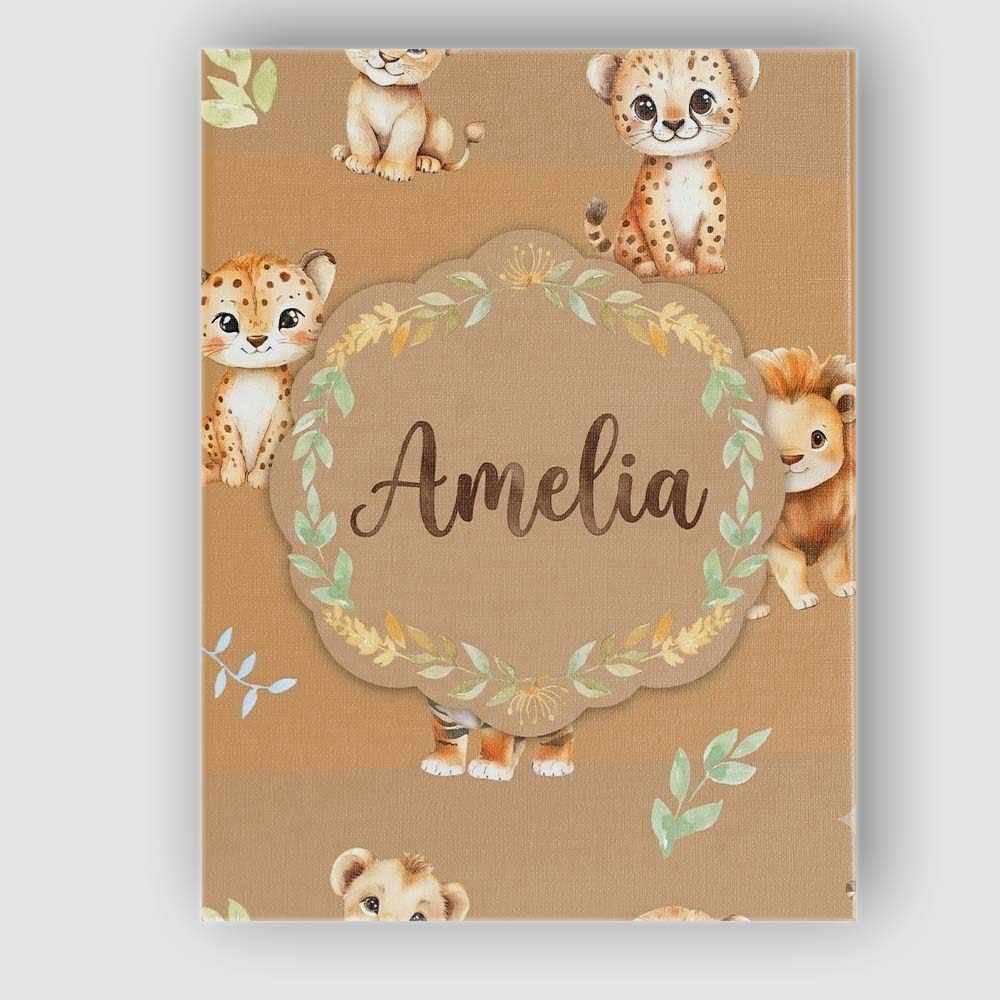 Personalised Name Baby Safari Animals Custom Modern Room Accent Creative Decorator Style Canvas Wall Art Print Decor Picture Ready to Hang