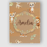 Personalised Name Baby Safari Animals Custom Modern Room Accent Creative Decorator Style Canvas Wall Art Print Decor Picture Ready to Hang