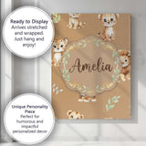 Personalised Name Baby Safari Animals Custom Modern Room Accent Creative Decorator Style Canvas Wall Art Print Decor Picture Ready to Hang