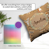 Custom Name Baby Safari Animals Leopard Tiger Lion on Warm Brown Square Filled Cushion Throw Pillow Sofa Bed Home Decor Zip Washable UK Made