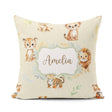 Custom Name Baby Safari Animals Leopard Tiger Lion on Soft Cream Square Filled Cushion Throw Pillow Sofa Bed Home Decor Zip Washable UK Made