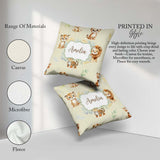 Custom Name Baby Safari Animals Leopard Tiger Lion on Soft Cream Square Filled Cushion Throw Pillow Sofa Bed Home Decor Zip Washable UK Made