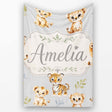Baby Safari Animals Leopard Tiger Lion on Soft Grey Seamless  Personalised Custom Name Super Soft Fleece Blanket Bed Sofa Throw