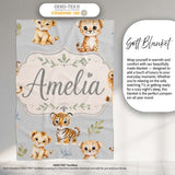 Baby Safari Animals Leopard Tiger Lion on Soft Grey Seamless  Personalised Custom Name Super Soft Fleece Blanket Bed Sofa Throw