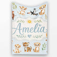 Baby Safari Animals Leopard Tiger Lion on Pastel Blue Seamless  Personalised Custom Name Super Soft Fleece Blanket Bed Sofa Throw
