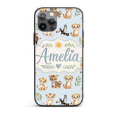 Baby Safari Animals Leopard Tiger Lion on Pastel Custom Name Protective Phone Case Mobile Cover Durable Everyday Smartphone Shock Resistant