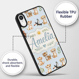 Baby Safari Animals Leopard Tiger Lion on Pastel Custom Name Protective Phone Case Mobile Cover Durable Everyday Smartphone Shock Resistant