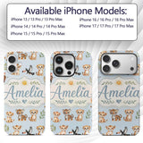 Baby Safari Animals Leopard Tiger Lion on Pastel Custom Name Protective Phone Case Mobile Cover Durable Everyday Smartphone Shock Resistant