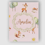 Personalised Name Woodland Animals Deer Fox Custom  Bespoke Interior Contemporary Canvas Wall Art Print Decor Picture Ready to Hang